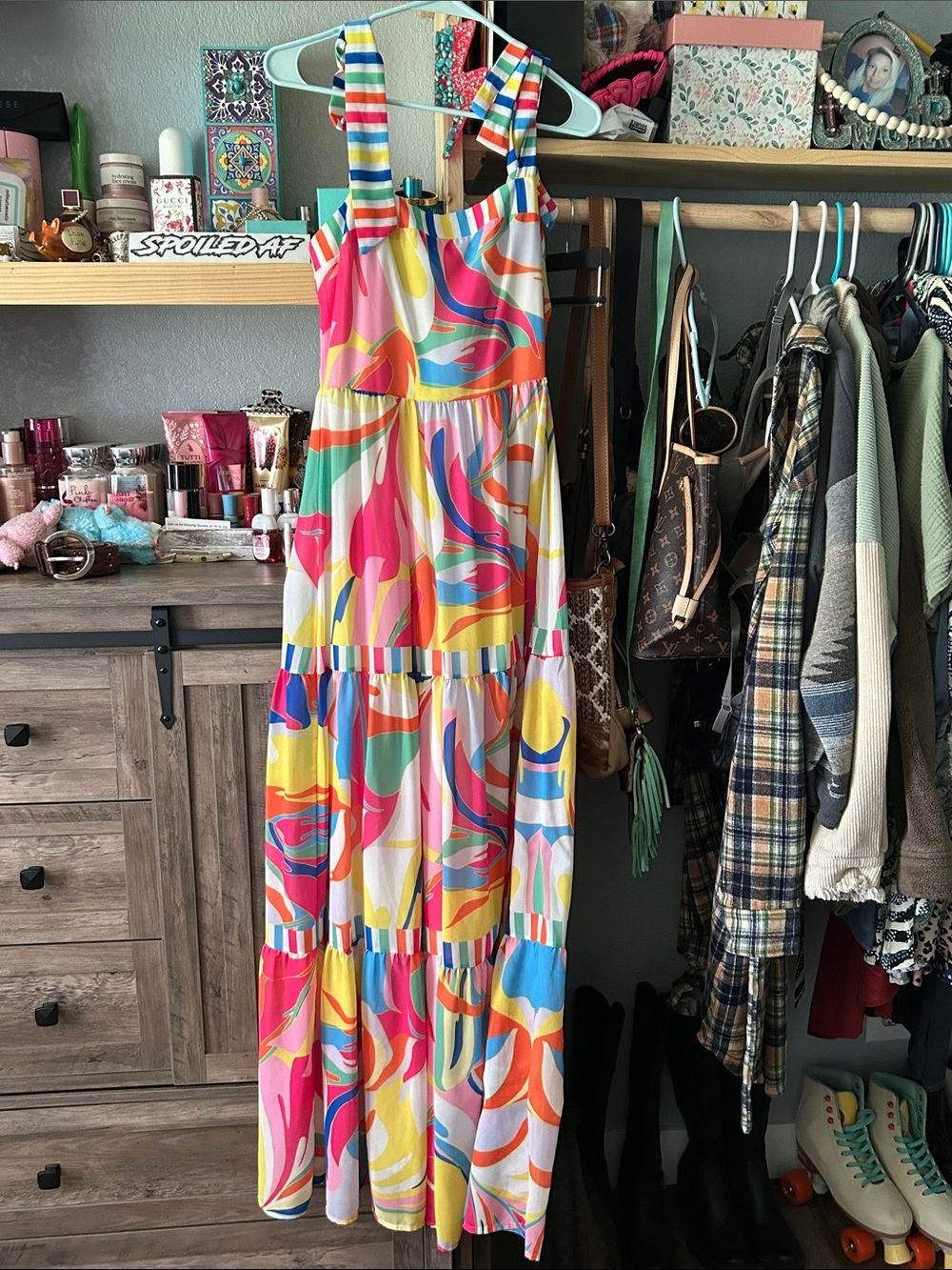 Flying Tomato Multicolor Swirl Maxi Dress - Pink, Yellow, Blue, Green